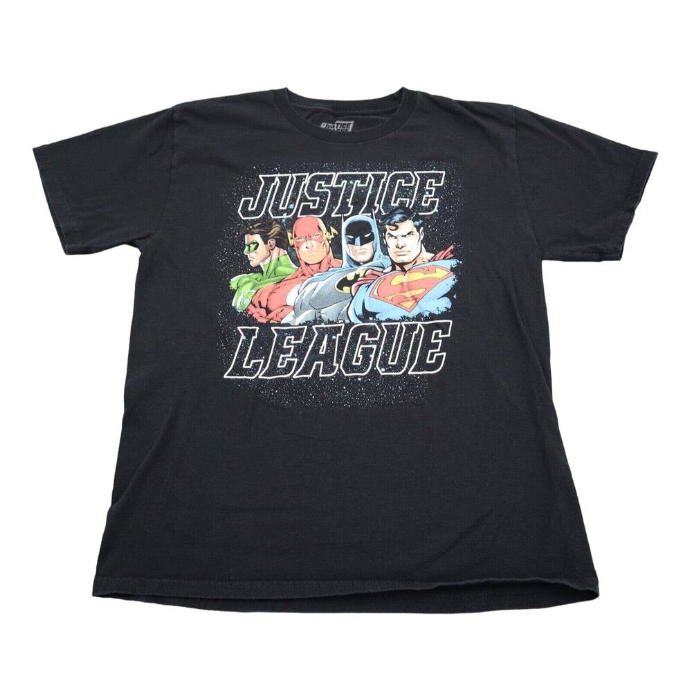 Justice League Shirt Boys XL Black Short Sleeve Round Neck Cotton Print T Shirt